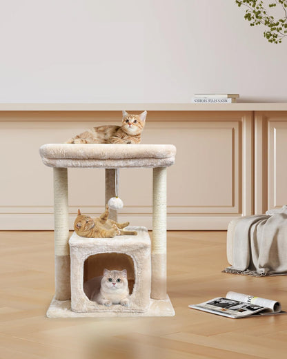 SYANDLVY 27" Cat Tree for Indoor Cats, Activity Tower with Scratching Posts | Modern Kitten Condo with Plush Perch & Hanging Ball for Play, Beige6