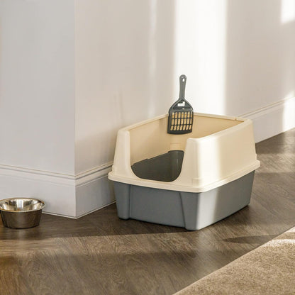 Amazon Basics Large Cat Litter Box with High Sides, Open Top for Easy Access, Includes Scoop with Storage, 19" X 15" X 11.75", Grey/Beige8