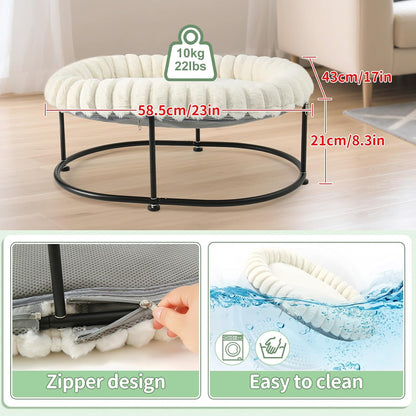 Sunhoo Elevated Cat Bed for Indoor Cats Raised Kitten Hammock Large High Puppy Cot off Floor Self-Supporting Small Pet Chair with Metal Frame Washable Cushion Easy Assembly 23 * 17 * 8.3 in (White)4