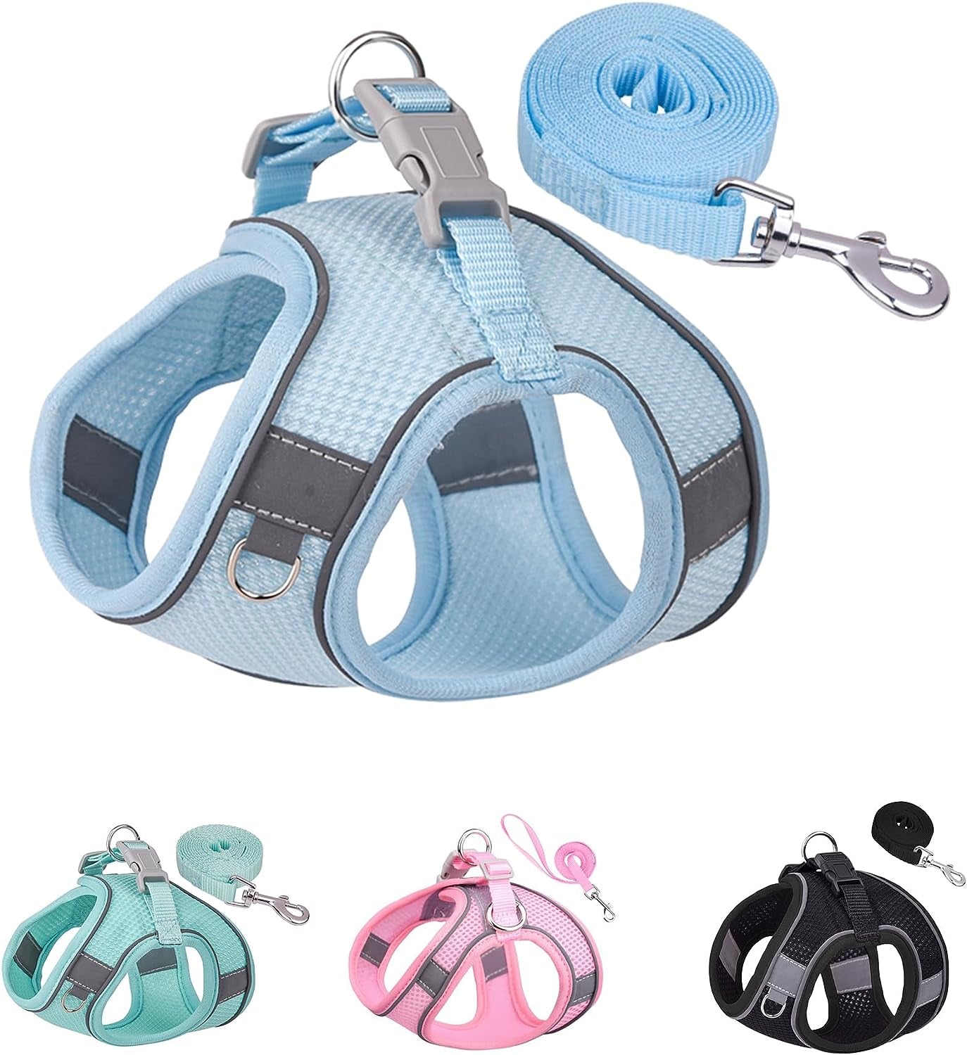 solmoony-dog-harness-for-small-medium-large-dogs-no-pull-puppy-and-leash-set-dogs-step-in-harness-mesh-harness-pink-xs