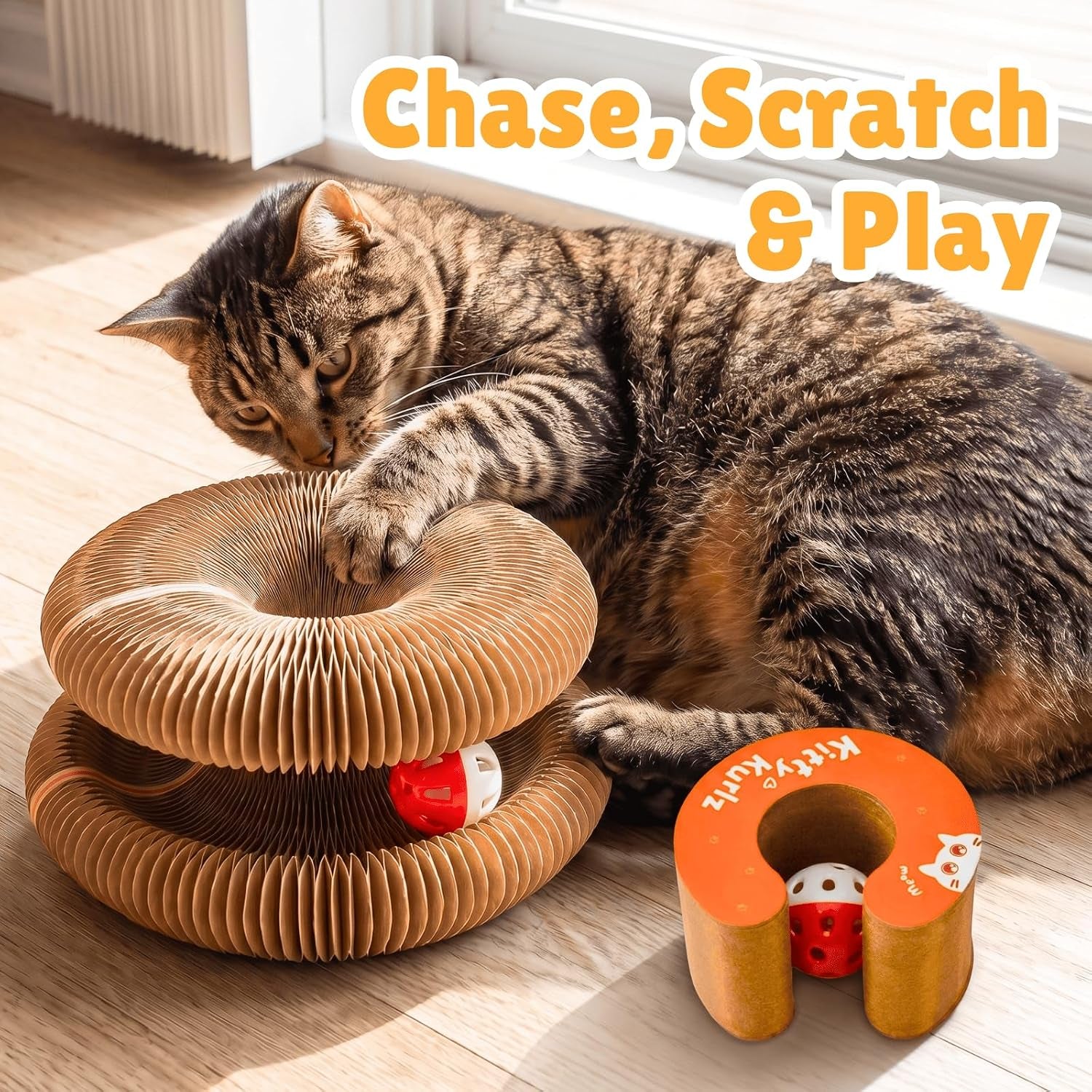 kitty-kurlz-interactive-cat-toy-cardboard-cat-scratcher-collapsible-ball-track-with-bell-for-indoor-cats-reversible-scratch-ring-play-chase-and-lounge