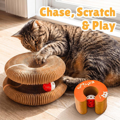KITTY KURLZ Interactive Cat Toy & Cardboard Cat Scratcher | Collapsible Ball Track with Bell, for Indoor Cats, Reversible Scratch Ring, Play, Chase and Lounge2
