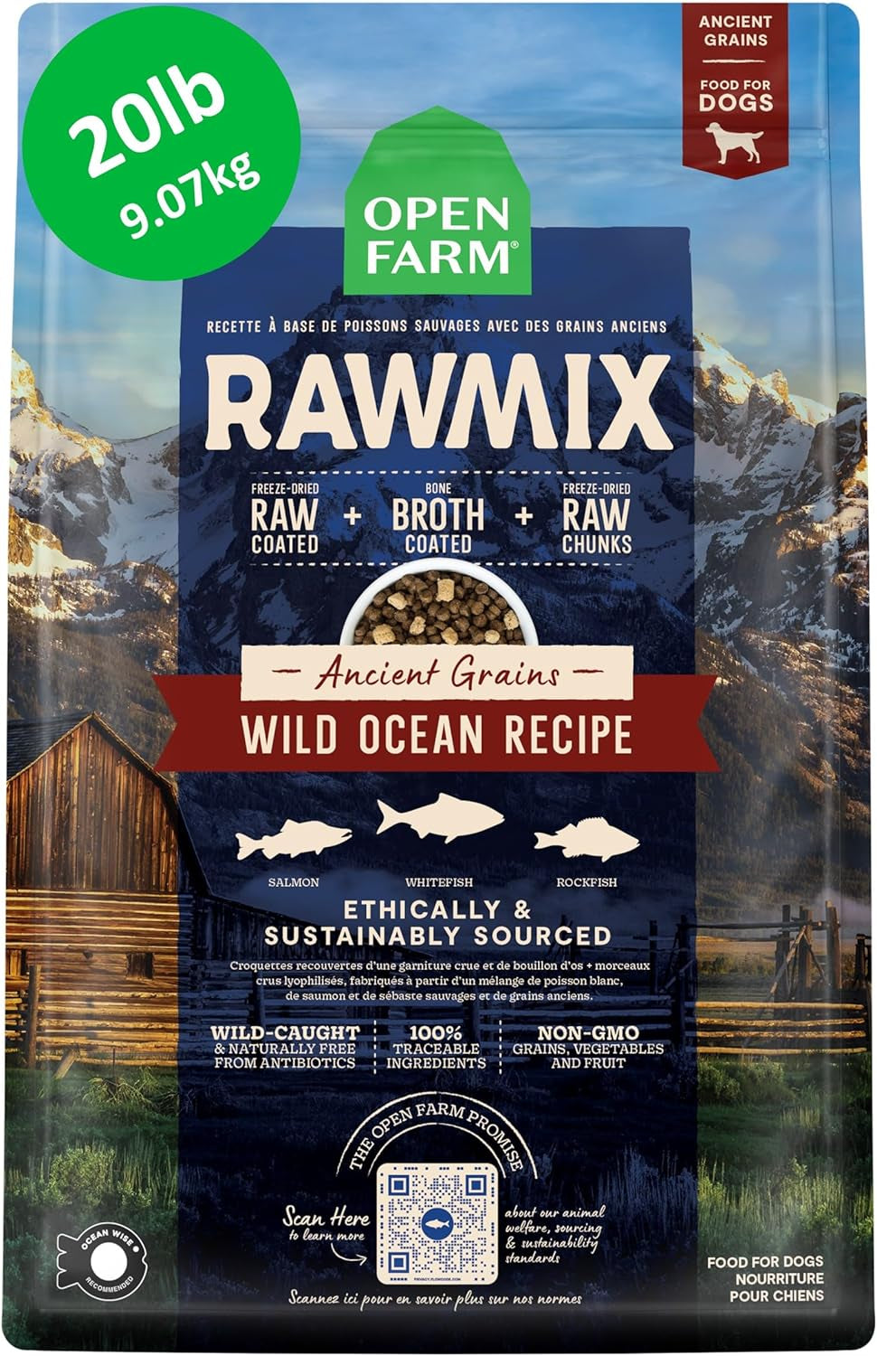 open-farm-rawmix-ancient-grains-dry-dog-food-wild-ocean-kibble-20lb-bag-wild-caught-whitefish-salmon-and-rockfish-freeze-dried-raw-chunks-100-traceable-ingredients-non-gmo-fruits-veggies