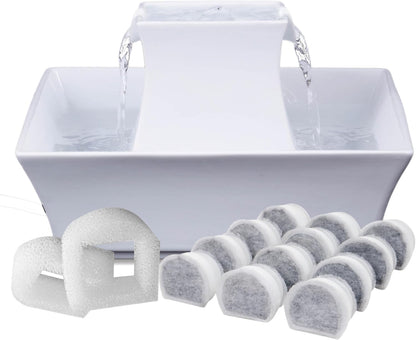 Petsafe Drinkwell Pagoda Fountain, Filters Included, 70 Oz Ceramic, White | 2 Free-Falling Water Streams Encourage Hydration, Pet Fountain for Cats & Small Dogs, Replaceable Carbon & Foam Filters8
