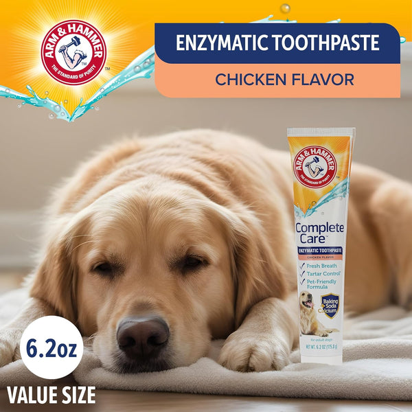 Arm & Hammer Complete Care Enzymatic Dog Toothpaste, Chicken, 6.2 Oz | Fluoride-Free Formula with Baking Soda and Calcium Fights Plaque and Tartar, Freshens Breath, Value Size3