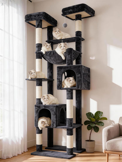 Hey-Brother Cat Tree Tower, Wide Base, 5 Platforms for Multi-Cats, MPJ074MJ | 72.8 Inches Tall Furniture, 5 Plush Beds, Large Condo, Big Hammocks, Sisal Scratching Posts, for Indoor Adult Cat Beige Brown13