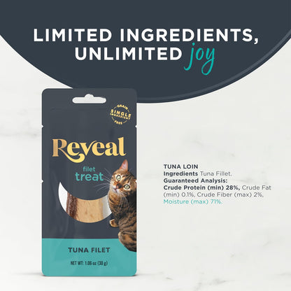 Reveal Whole Tuna Filet Cat Treats 12-Pack 1.06 Oz Loins | 100% Natural, High Quality Protein, Single Ingredient, Grain Free, High Protein, No Fillers, No Artificial Additives3