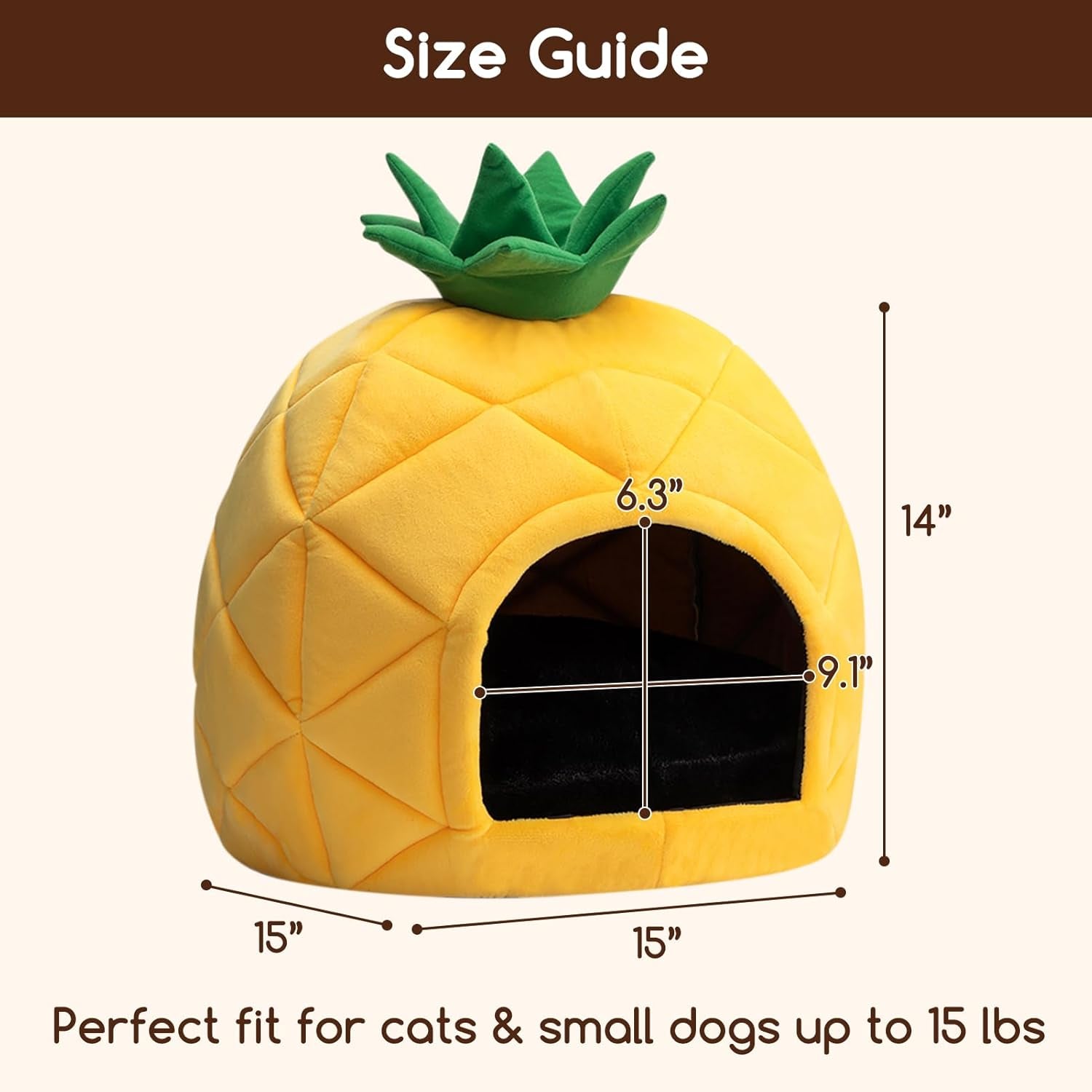 hollypet-cat-bed-cave-for-indoor-cats-for-pets-up-to-15-lbs-pineapple-warm-cat-bed-cats-cave-condo-covered-kitty-house-with-removable-washable-cushion-cozy-enclosed-pet-bed-for-small-dogs