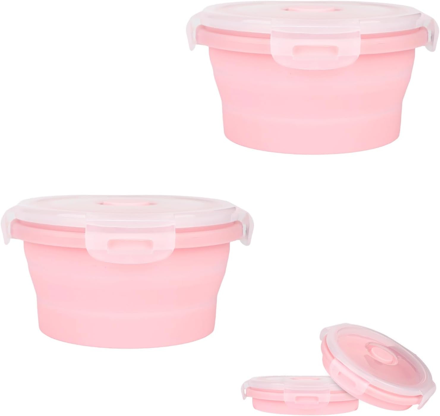 luter-2-pieces-collapsible-dog-bowls-silicone-food-water-travel-foldable-bowl-with-lids-portable-expandable-pet-feeding-watering-cup-dish-for-walking-kennels-camping-350ml-12x12x3cm-pink-blue