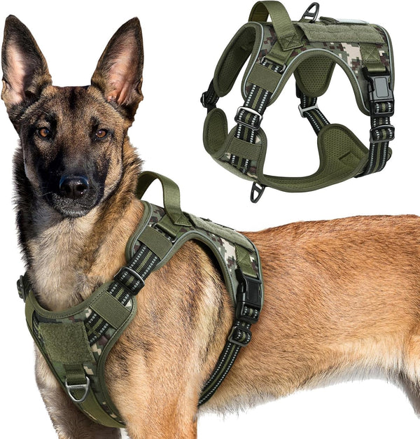 Rabbitgoo Tactical Dog Harness for Large, No Pull Military Service Vest | Molle & Handle, Heavy Duty, Adjustable, Reflective Straps, Easy Control for Training Walking, Black, Large42