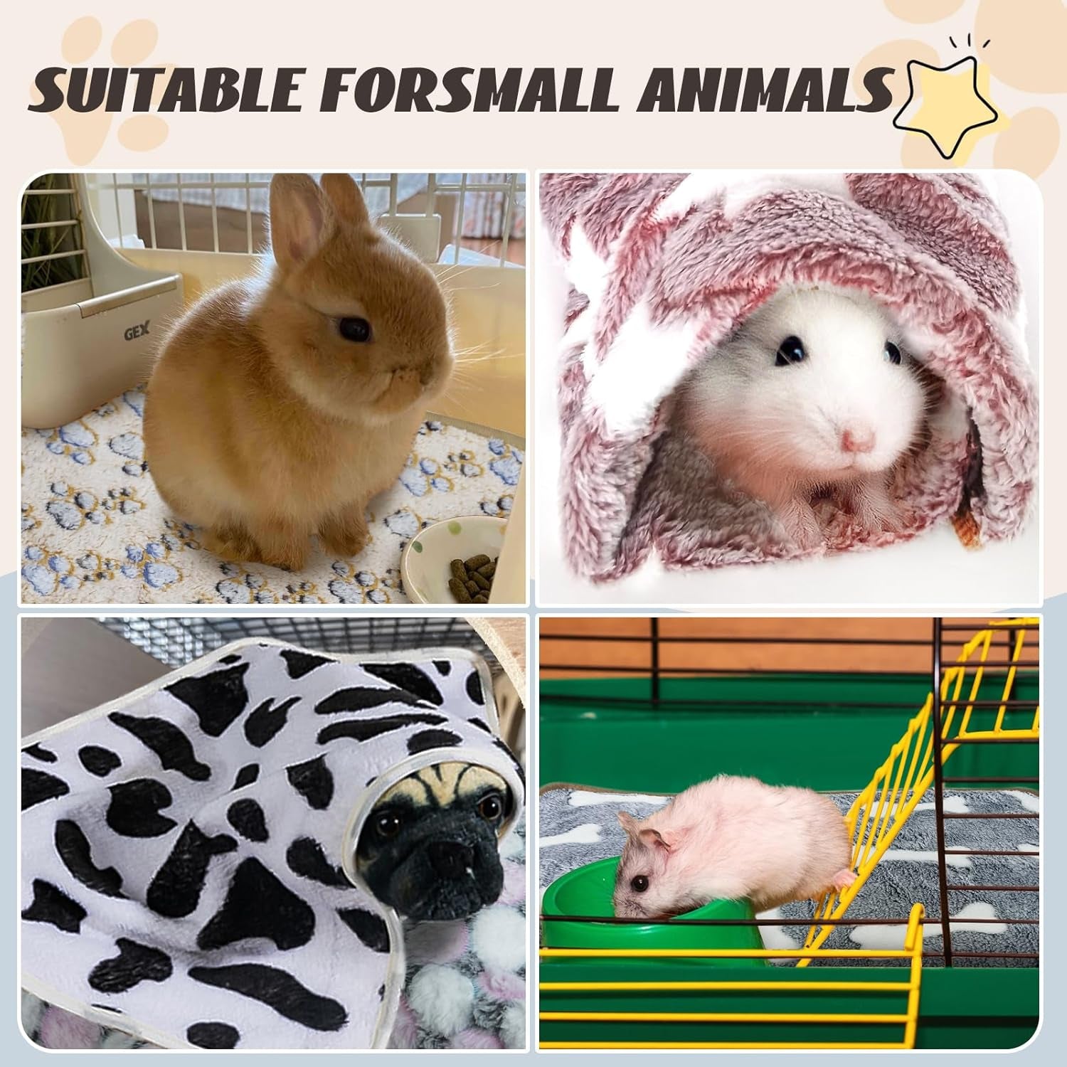 yedsintu-6-pcs-absorbent-guinea-pig-blankets-washable-small-animal-fleece-bedding-cage-liners-reusable-pet-pee-pad-sleep-mat-pad-cover-for-hamster-ferret-rabbit-chinchilla-hedgehog-16x24