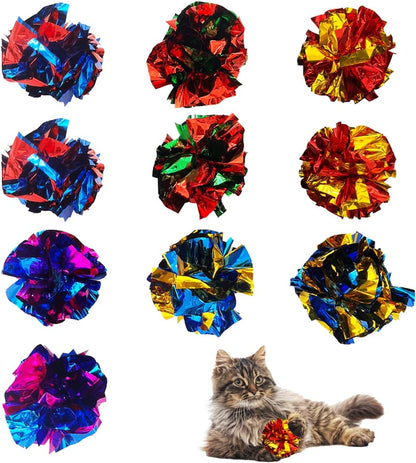 Cat Crinkle Ball Toys 10 Packs for Indoor Cats to Kill Time and Keep Fit, 2.3 Inch Colorful Mylar Crinkle Balls Attract Cats to Swat, Bite, Hunt, Interactive Toys for Cats and Kittens1
