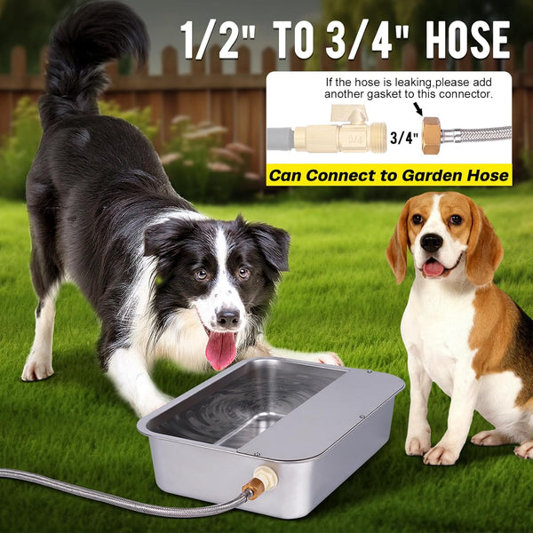 3Gal Automatic Outdoor Dog Water Dispenser for Large Breed Dogs Auto Self Filling Water Bowl Stainless Steel Dog Pet Waterer for Big Cat Chicken Goat Sheep Livestock (15.7" X 11.8")3
