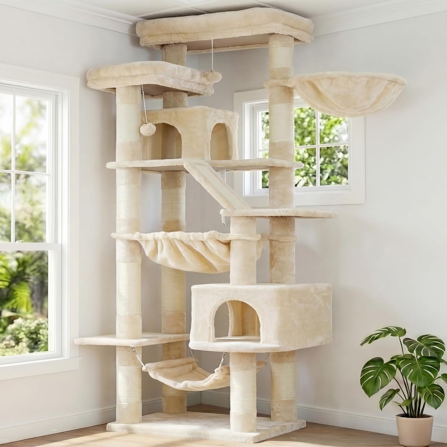 heybly-cat-tree-71-inch-tall-tower-for-indoor-cats-with-2-perches-hct034w-large-cat-furniture-with-2-big-condos-2-hammocks-basket-scratching-pad-multi-level-cat-condo-light-gray