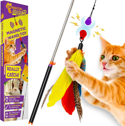 Cat Amazing Snatch - Magnetic Cat Wand Toy! Telescoping, Durable Feather Toy for Cats - Fishing Pole & Teaser Wand String Stick - Cats Can Really Catch!1