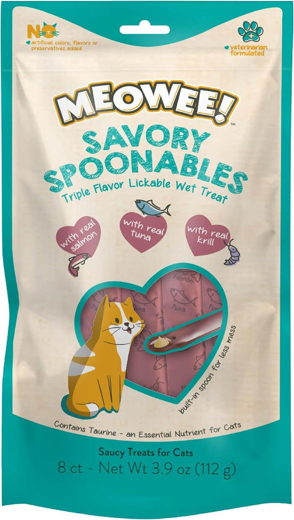 MEOWEE! Savory Spoonables Variety Pack, 12 Count Tube, Triple Flavor Squeezable Lickable Wet Treats for Cats with Built-In Spoon for Less Mess34