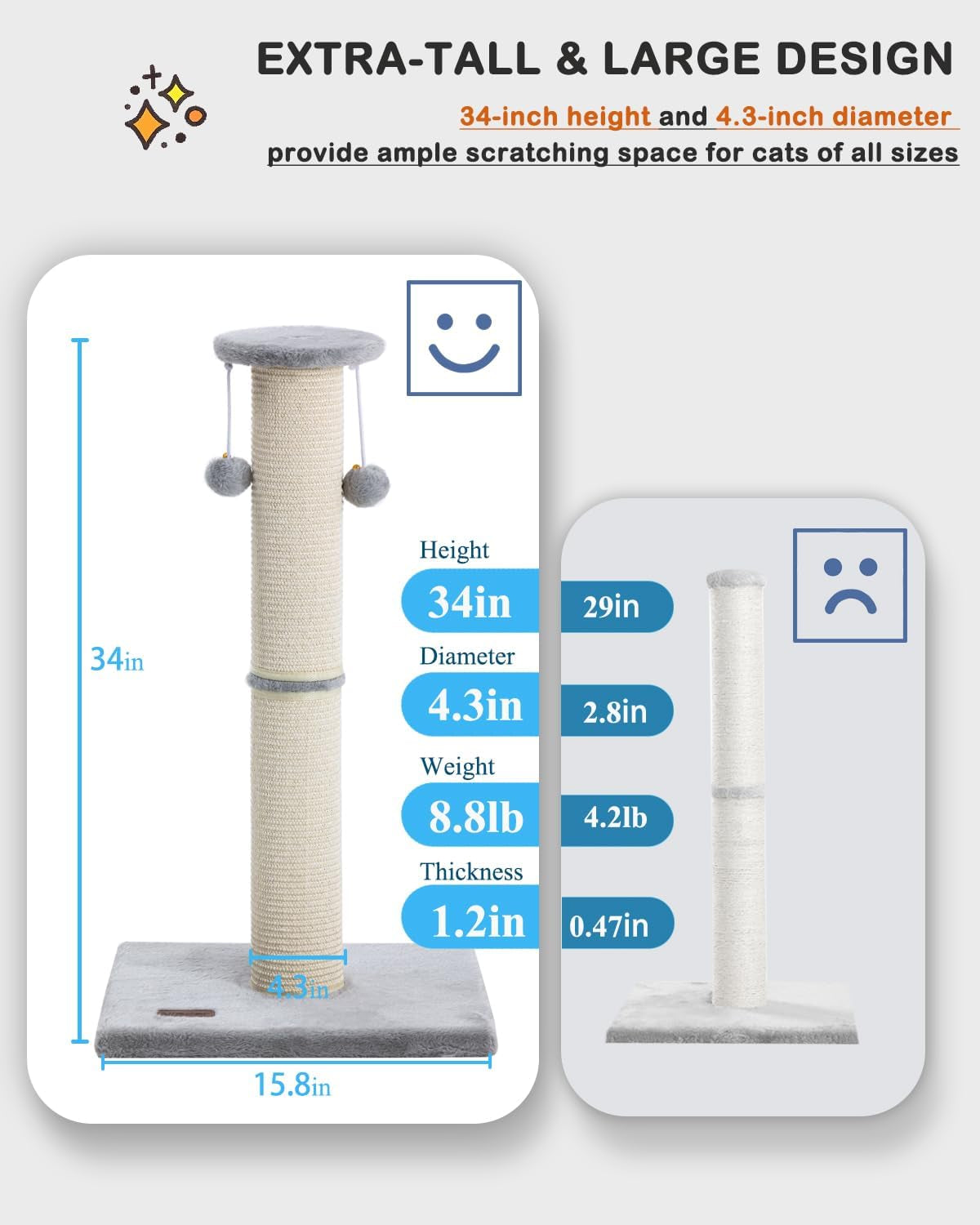 34-cat-scratching-post-with-replaceable-sisal-scratcher-tall-cat-scratch-post-for-indoor-cats-adults-sturdy-and-durable-large-scratching-post-vertical-cat-post-with-hanging-balls