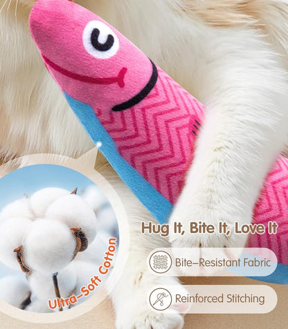 Petbusy Cat Toys With[5000Mg A+Natural Catnip &Silvervine] [Baby Grade] Interactive Soft Chew Kicker Cat Toys for Indoor Cats & Kittens, [Crinkle &Bell] Fish Sound Toy, Drives Bored Cat Crazy with Fun6