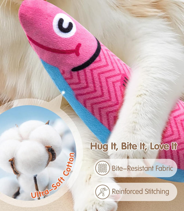 Petbusy Cat Toys With[5000Mg A+Natural Catnip &Silvervine] [Baby Grade] Interactive Soft Chew Kicker Cat Toys for Indoor Cats & Kittens, [Crinkle &Bell] Fish Sound Toy, Drives Bored Cat Crazy with Fun6