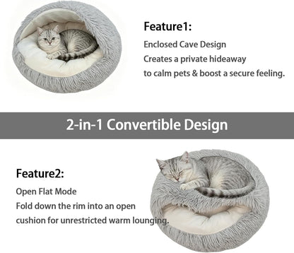Cat Cave for Indoor Cats,Fluffy Hooded Enclosed Pet Bed for Small Dogs | 24 Inch Washable Dog Bed for Puppy and Kitten with Anti-Slip Bottom,Anti Anxiety,Light Grey4