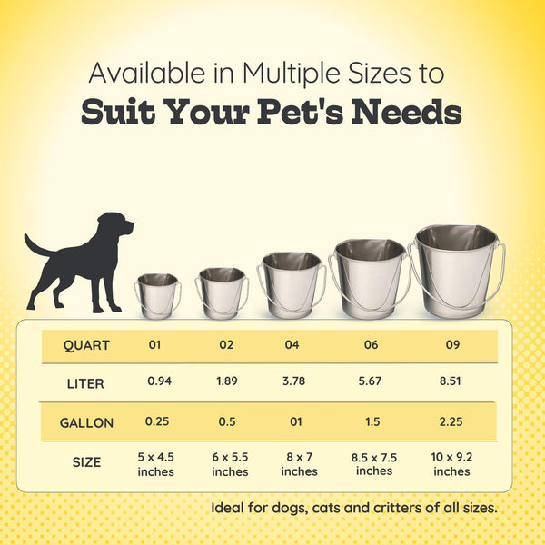 9 Quart Stainless Steel Flat Side Bucket | 2.25 Gal Durable Heavy Duty Food & Water Feeding Pails for Dog Goat Sheep Horse | Fits Kennel Cage Critter Crate Hanging Pet Pail | Multipurpose8
