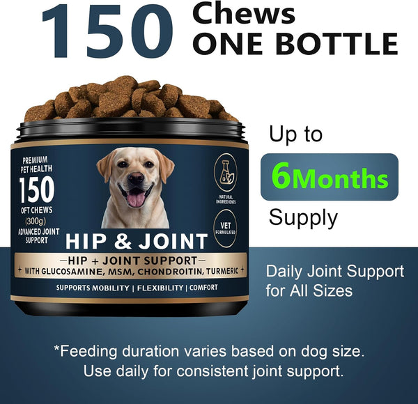 Glucosamine for Dogs - 150 Soft Chews, Hip & Joint Supplement with MSM, Chondroitin, Turmeric – Joint Support for Dogs Chicken Flavor – Vet Formulated – 2-Month Supply7