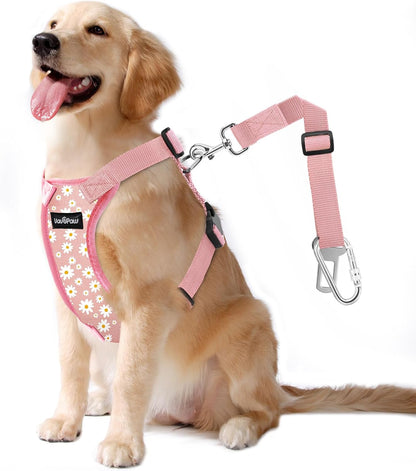 Vavopaw Dog Seat Belt Vest Harness for Car,2 in 1 Seatbelt Buckle | Soft Breathable Mesh,Adjustable Buckle,Nylon,Heavy Duty Pet Safety Seat Belts for Small Medium Large Pets,Black,L8