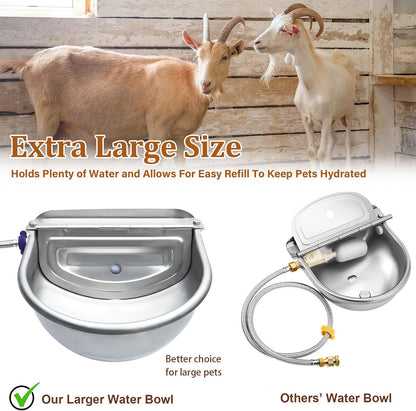 Tessco for You 2 Pack 1.2 Gallon Automatic Horse Water Bowl Large, Stainless Steel Dog Waterer Dispenser with Float Valve, Automatic Animal Waterer for Dog Chicken Pig Cattle Goat Farm, 4.5L/152 Oz2