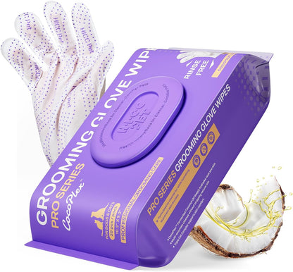 HICC PET Cleaning Glove Wipes PRO for Dogs & Cats, 20PCS Coconut Scent. | Puppy Wipes, No-Rinse Pet Grooming Wipes, Extra Thick Dual-Textured Wipes for Paws, Face, Coat, Outer Ear&Rear-End Area.1