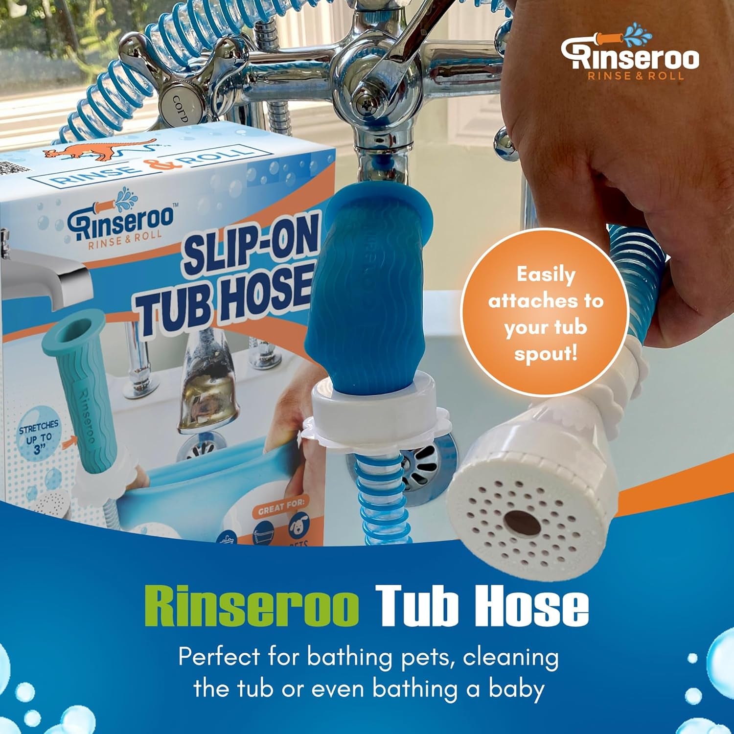 rinseroo-slip-on-bathtub-faucet-sprayer-attachment-ultra-flex-dog-shower-hose-adapter-portable-hose-attachment-with-sprayer-pet-showerhead-attach-tub-spout-5-foot-hose-no-install-for-speedy-washing