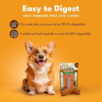 Pork Chomps Roasted Pressed Pork Skin Dog Chews, 4.5-Inch Bone, 2 Count2