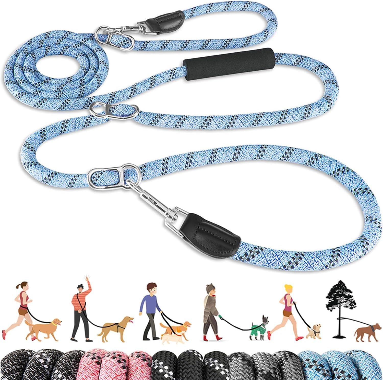 lukovee-hands-free-dog-leash-10ft-adjustable-training-lead-1-2-inch-nylon-heavy-duty-lead-no-pull-for-large-medium-dogs-tangle-free-reflective-waist-leash-for-walking-running-black