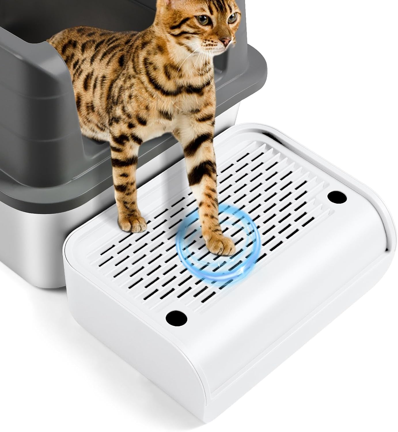 large-cat-litter-box-step-mat-16-5x11-2-cat-ramp-stairs-cat-litter-catcher-for-self-cleaning-litter-box-cats-pedal-step-stool-ideal-for-kitten-older-cats-light-grey