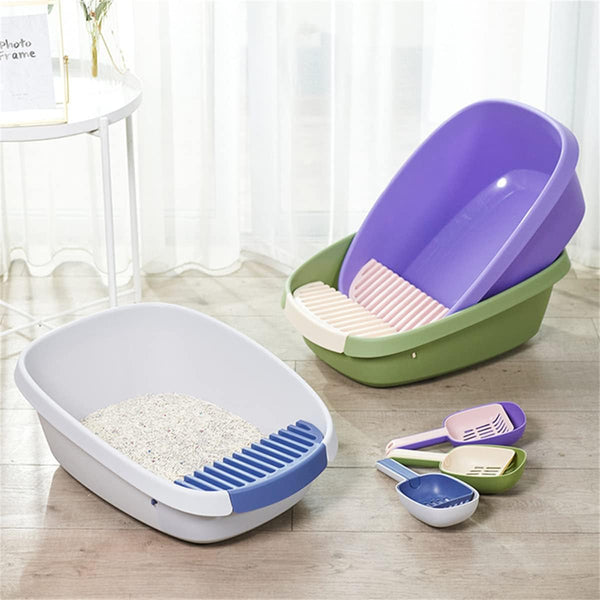 Open Cat Litter Box Large Litter Pan for Cats High Sided Kitten Litter Box with Cat Litter Scoop Removable Pedal Type Cat Toilet Pet Supplies Easy to Clean2