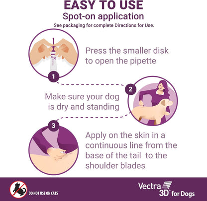 Vectra 3D Flea and Tick Prevention for Large Dogs 56–95 Lbs, 3‑Month | Kills and Repels Fleas, Ticks & Mosquitoes | Fast‑Acting, Waterproof, No Prescription Needed4