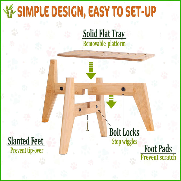 Dog Water and Food Dispenser Stand for Medium Dogs - Adjustable, Bamboo | Use to Elevate, Raise, Hold Gravity or Automatic Food Feeders and Water Bowl Dispensers - Medium7