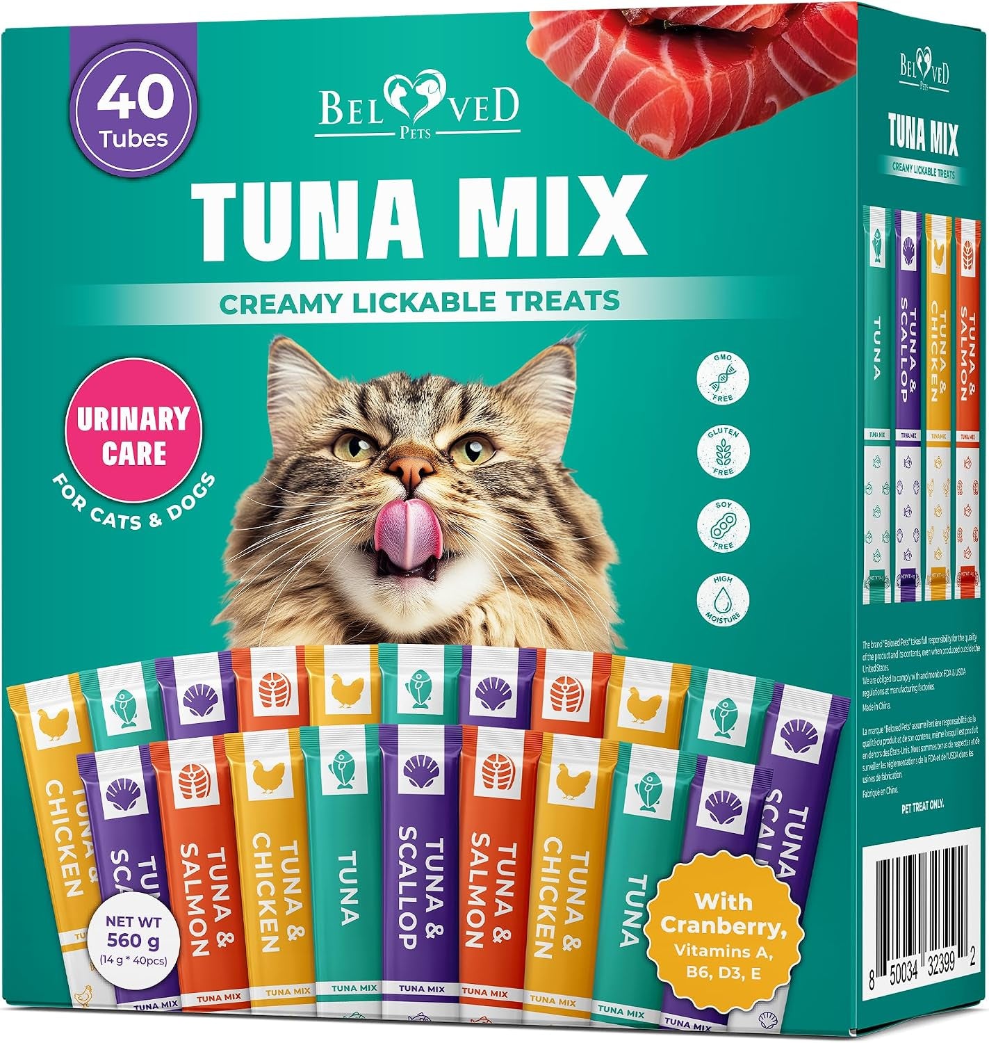 creamy-lickable-cat-treats-wet-food-squeeze-tubes-liquid-kitten-snacks-urinary-tract-care-skin-coat-health-multivitamin-treats-for-cats-small-dogs-lick-up-40-sticks-tuna-chicken-mix