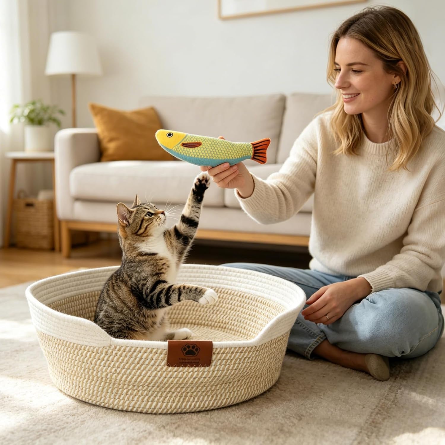 xpiy-stimulicat-handwoven-cat-basket-with-fish-toy-instinct-kitten-bed-made-of-natural-cotton-rope-with-a-washable-cushion-breathable-scratch-resistant-pet-nest-for-year-round-comfort
