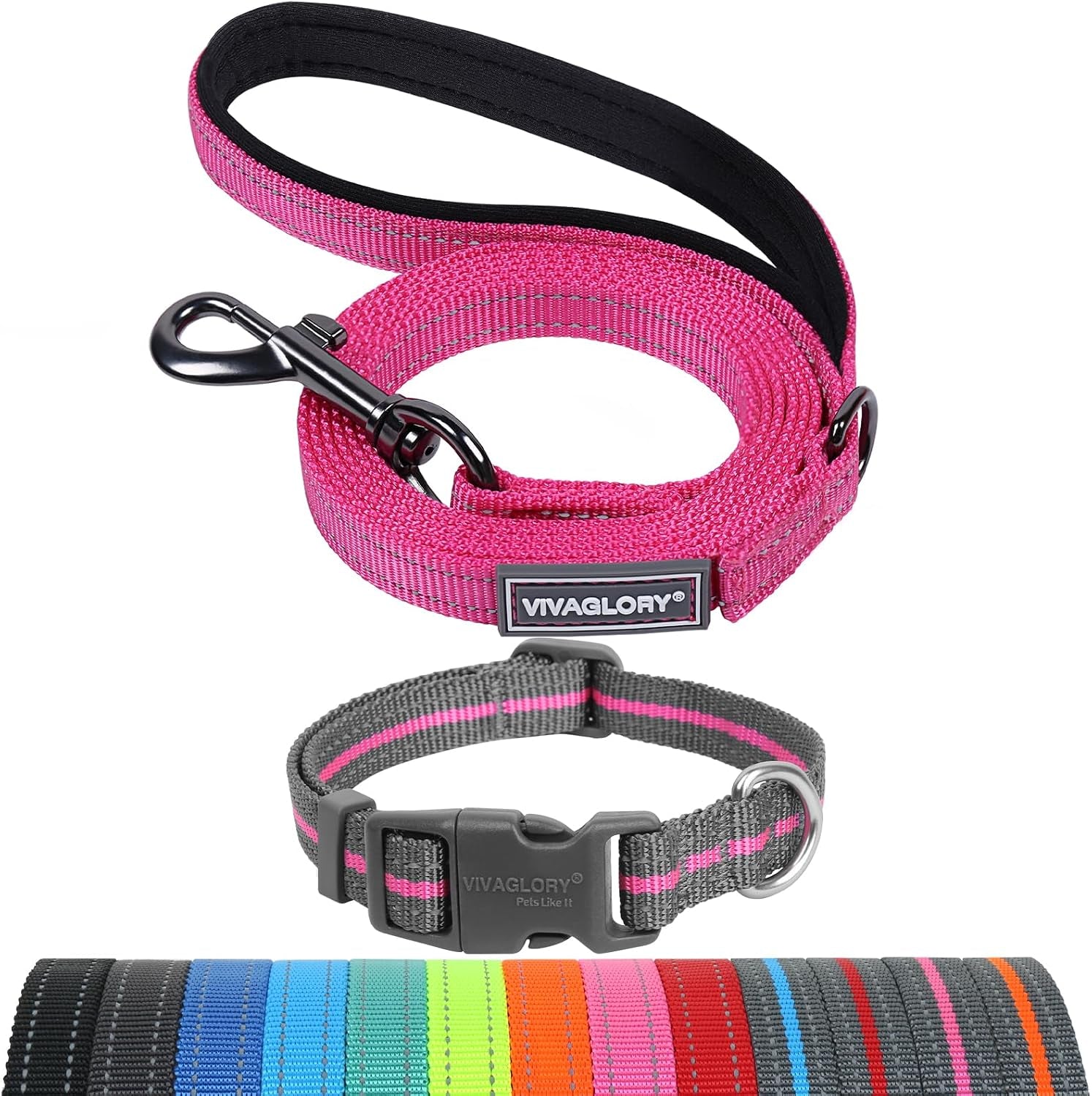 vivaglory-dog-leash-puppy-leash-for-collar-3ft-x-1in-black-with-soft-padded-handle-for-training-walking-heavy-duty-double-layer-nylon-pet-puppy