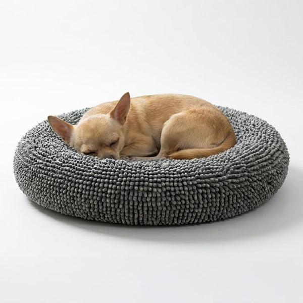 Muddy Mat® Cloud K-9 Dog Beds for Small Dogs & Cats, Soft & Relaxing round Dog Bed, Chenille Material, Removable Cover, Washable & Dryer Safe – Grey Small(25'X25')1