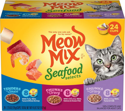 Meow Mix Seafood Favorites, Wet Food Variety Pack, 12 Cups11