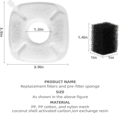Cat Water Fountain Filter Pet Drinking Fountain Filter, Compatible with 67/95/135/85Oz Automatic Pet Dispenser, Triple Filtration Dog Fountain Filter, 4 Pack (4 Carbon Filters+4 Sponge Filters)8