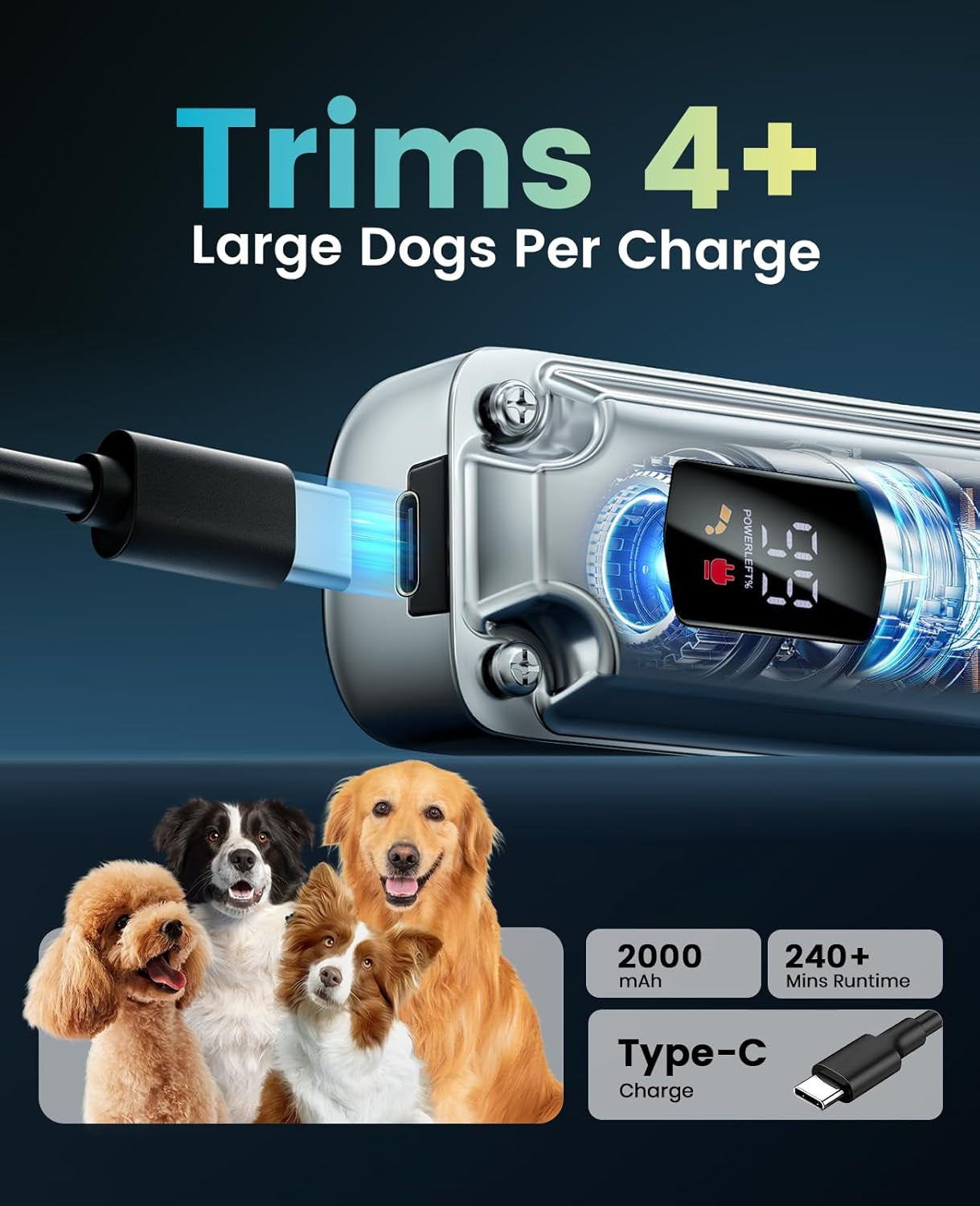 oneisall-pc18-dog-clippers-for-grooming-for-thick-coat-6800-rpm-high-speed-detachable-stainless-steel-blades-4-hours-of-battery-life-dog-shaver-for-thick-matted-knotted-hair