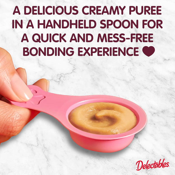 Delectables Lickable Spoon Handheld Wet Cat Treats Made with Real Chicken & Salmon, Quick & Easy Creamy Puree, Mess Free, Grain-Free, No Added Fillers, No By-Products, Variety Pack, 32Ct4