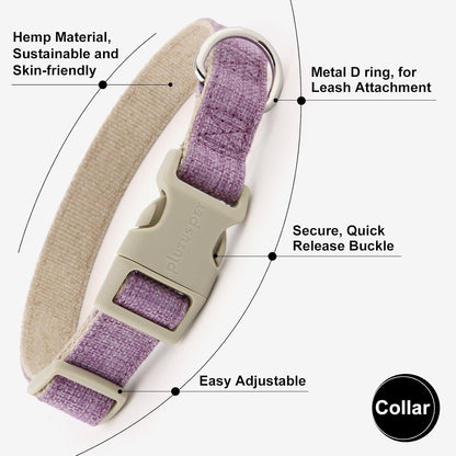 Plutus Pet Cotton Hemp Dog Collar and Leash Set, Adjustable Collar for Small, Medium, and Large Dogs, Heavy Duty and Soft on Skin, Lavender, S3