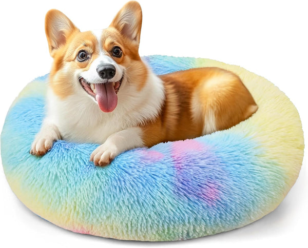 Hoewina Dog & Cat Bed for Indoor Cats, 20In Calming Donut Bed for Puppy and Kitten, Washable round Fluffy Pet Bed for Small Medium Dogs and Cats (Light Grey)20