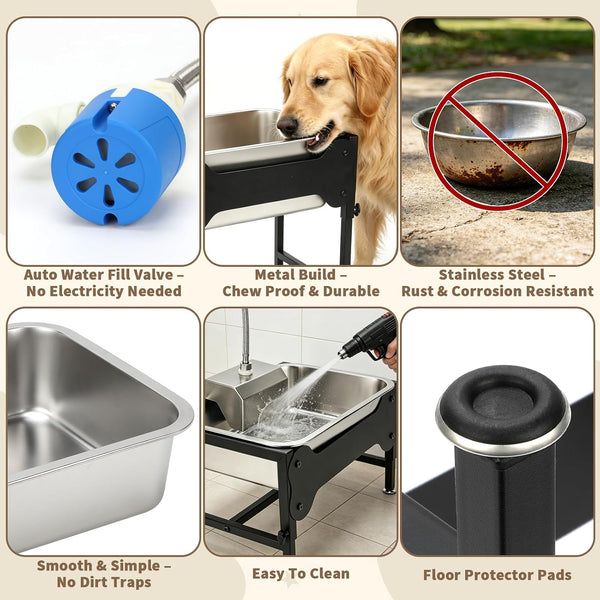 YUEPET Dog Water Bowl Dispenser, Automatic 3 Gallon Elevated Dog Bowl | Auto-Fill Float Valve, 4 Adjustable Heights, 3 Gallon Capacity, Stainless Steel Bowl, Outdoor Use, Dogs, Sheep and Goats4