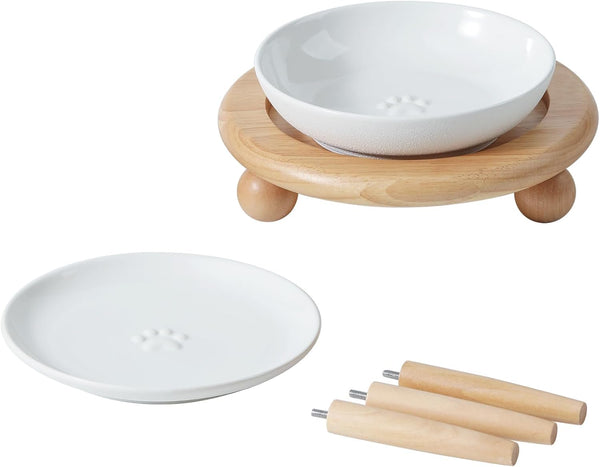 Havniva Elevated Cat Bowls, Cat Food and Water Bowl Set, Ceramic Cat Bowl | Raised Cat Food Bowls, Whisker Friendly, 5.6” Shallow Cat Dishes + 6” Wide Cat Plates, Non-Slip Wood Stand, Two Heights8