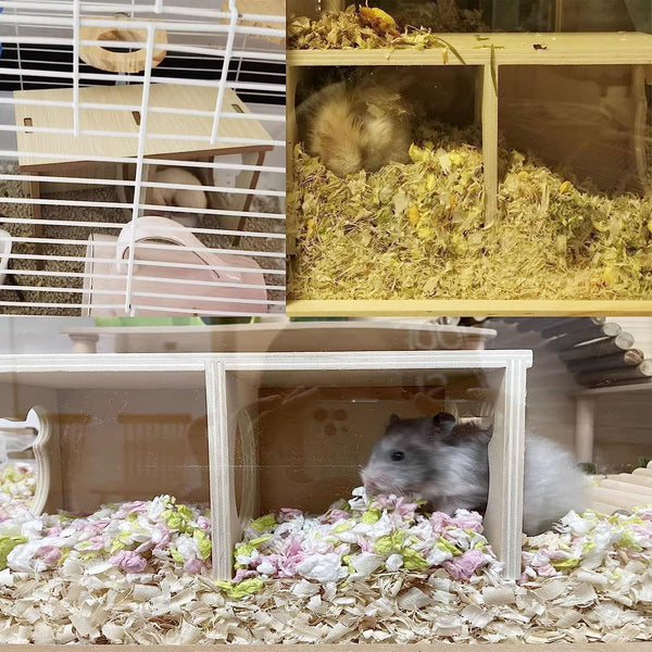 Hamiledyi Wooden Hamsters 2-Chamber Hideout-Tunnel Multi Chamber Exploring Toy Hamster Hiding Maze Tunnel Toy Platform Stuff Cage Accessories for Gerbil Rat Mice5