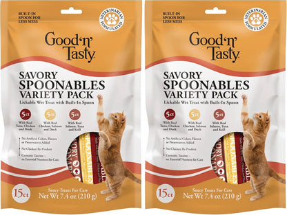 Good ‘N’ Tasty Savory Spoonables with Real Duck, Beef & Rabbit, 6 Count Tube, Triple Flavor Squeezable Lickable Wet Treats for Cats with Built-In Spoon for Less Mess16